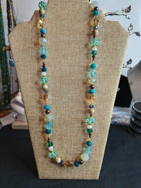 Hand Made Silver Tone Art Glass Necklace